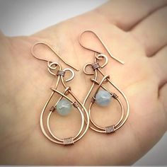 Small aquamarine double teardrop swirl top design antiqued | Etsy Easy Earrings, Organic Earrings, Wire Wrap Jewelry Designs, Wire Wrapped Jewelry Diy, Wire Jewelry Making, Earrings Dangling, Wire Jewelry Designs, Earrings Wire, Beautiful Birthday