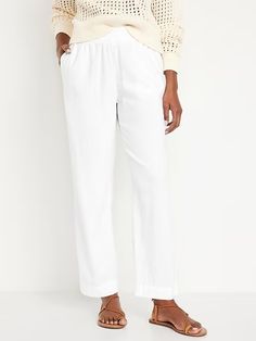 High-Waisted Linen-Blend Straight Pants | Old Navy Relaxed Straight Leg Bottoms With Pull-on Style, Relaxed Straight Leg Pull-on Bottoms, Relaxed Pull-on Straight Leg Bottoms, Wide-leg Pants With Elastic Waistband For Daywear, Relaxed Straight Leg Bottoms With Elastic Waistband, Relaxed Bottoms With Side Pockets For Spring, Relaxed Fit Wide-leg Pull-on Bottoms, Relaxed Fit Wide-leg Pull-on Pants, Relaxed Fit Pull-on Wide-leg Pants