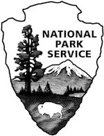 the national park service logo is shown in black and white, with an image of a bear