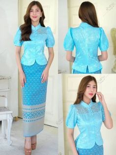 LAOS/THAI TRADITIONAL LACE/SILK BLOUSE SHIRTS - Available Chest Sizes 32" - 46" Atasan Tile, Thai Silk, Designer Blouse Patterns, Lace Silk, Traditional Clothes, Designer Blouse, Traditional Dress, Blouse Patterns, Traditional Dresses