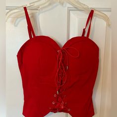 Nwt Biker Chic Vibes! 13” From Top Of Bust To Bottom, P2p 16” (With Stretch), Adj Straps, Lovely Inflated Lace. Zip Back And Adj Front! Very Stretchy! Gotta Luv This One! Red Summer Corset With Built-in Bra, Red Tops With Built-in Bra And Tank Straps, Red Party Corset With Built-in Bra, Red Tank Top With Built-in Bra, Fitted Red Camisole With Built-in Bra, Summer Red Corset With Straps, Casual Sleeveless Corset With Corset Back, Red Fitted Tank Top With Adjustable Straps, Red Fitted Corset With Sweetheart Neckline