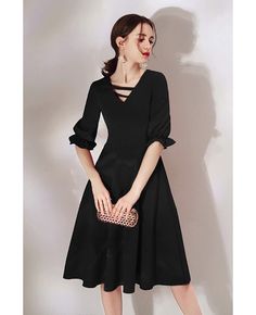 Shop Simple Black Knee Length Dress With Half Sleeves online. All instock with free shipping. Pro since 2009. Black Stretch Dresses For Work, Black Fitted Knee-length Midi Dress, Black Stretch Midi Dress For Formal Occasions, Fitted Black V-neck Midi Dress, Black Stretch A-line Midi Dress, Fitted Black Midi Dress With V-neck, Black Mid-length Spring Dresses, Spring Black Mid-length Dresses, Black Mid-length Party Dress