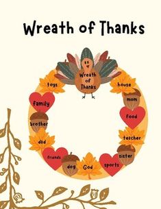 a thanksgiving card with the words, wreath of thanks