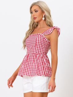 Shop Allegra K for Gingham Peplum Top Summer Square Neck Sleeveless Plaid Blouse you are looking for, get more women's Blouses for yourelf. Order now! Free Returns! Summer Casual Style, Gingham Tops, Women's Blouses, Black Velvet Dress, Plaid Blouse, Peplum Blouse, Denim Midi Skirt, Top Summer, Summer Style Casual