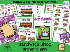 sandwich shop dramatic play pack for kids to practice reading and writing with the sandwhich