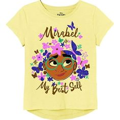 Disney Encanto Mirabel My Best Self T-Shirt. Officially Licensed Disney Encanto Movie Clothing Apparel. Fashionable Encanto Short Sleeve Tee - Large vibrant Encanto graphics with glitter/crystalline sparkles all printed on a super soft tee. Your little one will glee in excitement and never want to take it off! Choose from little girls 4/5, 6/6x sizes, all the way to big girls 7/8, 10/12, 14/16 sizes in this adorable Encanto fashion tee. Great for Disney Parks, Movies, Birthdays, Christmas, Gift Encanto Movie, My Best Self, Disney Encanto, Minnie Mouse Girl, Stitch And Angel, Movies Outfit, Yellow T Shirt, Kids Outfits Girls, Disney Girls