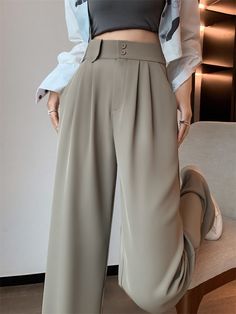 Women Baggy Pants, Korean Fashion Pants, Sophisticated Office, Pants Korean, High Street Fashion, White Trousers, Elegant Office, Trendy Winter, Stylish Pants