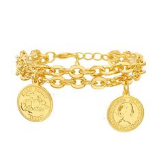 Add the perfect finishing touch to any ensemble with this Paige Harper 14k gold-plated coin charm bracelet. Add the perfect finishing touch to any ensemble with this Paige Harper 14k gold-plated coin charm bracelet. Nickel free Metal: brass Length: 7 in. Chain width: 3 mm Packaging: decorative card Plating: 14k gold Finish: polished Size: 7.5". Color: Multicolor. Gender: female. Age Group: adult. Gold Charm Bracelet For Anniversary, Classic Gold Charm Bracelet For Anniversary, Gold Round Charm Bracelet Tarnish Resistant, Gold Tarnish Resistant Round Charm Bracelet, Gold Tarnish Resistant Charm Bracelet, Yellow Gold Round Bracelet With Charms, Gold Tarnish-resistant Round Charm Bracelet, Gold Charm Bracelet With Oval Links, Elegant Bracelet With Coin Pendant As Gift