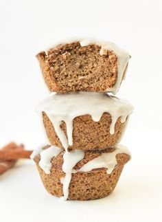 three muffins stacked on top of each other with icing