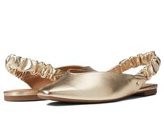 Circus by Sam Edelman Omina - Women's Shoes : Gold Metallic : The Circus by Sam Edelman Omina sandals bring a cosmopolitan vibe to your look with easy wear, and a striking pointed toe complimented by the slingback strap. This sleek silhouette will have you looking the part for the smart or casual night out. Slip-on sandal features stylish synthetic upper. Ruched slingback strap. Lightly cushioned insole supports the foot throughout the day. Closed, pointed toe. Wrapped heel. Durable synthetic ou Chic Flat Heel Sandals For Night Out, Chic Gold Flat Slingback Sandals, Elegant Gold Slingback Sandals With Flat Heel, Chic Gold Slingback Sandals With Flat Heel, Elegant Flat Slingback Sandals, Trendy Formal Slingback Sandals, Chic Low Heel Sandals For Night Out, Chic Low Heel Sandals, Trendy Evening Slingback Sandals With Ankle Strap