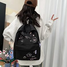 UAKISS - Korean Chic Sweet Women Students Schoolbags Kawaii Casual Letter Embroidery Backpack Y2k Aesthetic Cute Fashion Girls Backpacks Size:43*13*30CM "Size mearsured by ourselves, sometimes has some errors, but always within 3cm." Backpack Y2k, Kawaii Casual, Girls Backpacks, Casual Elegant Style, Aesthetic Backpack, Accessories Bags Shoes, Floral Bags, Aesthetic Cute, Letter Embroidery