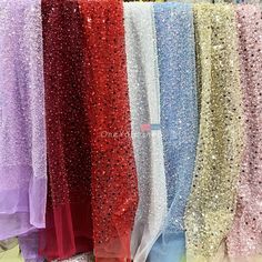 Dazzling Beadings, Sequins and Pearls Glitter Fabric - OneYard Material For Dresses, Beading Fabric, Iridescent Fabric, Fabric Feathers, Lame Fabric, Ombre Fabric, Sparkly Prom Dresses, Light Steel Blue, Fabric Glitter