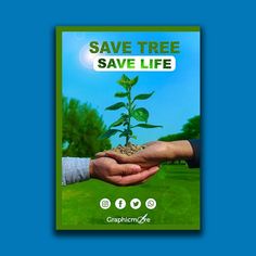 a book cover with two hands holding a plant and the words save tree save life