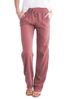 PRICES MAY VARY. These lightweight linen pants are a must-have pick for laid-back looks Pull-on skinny pants with elastic waistband elastic waist, high waist, solid color design, adjustable drawstring waistband for added comfort. Occasions: casual wear, home wear, going out, vacation or beach wear.You can wear it in any season for different use. You can wear it with T-shirt, blouse, tank tops, camisoles or sports bra for a comfortable and lovely look. Garment Care: Hand or gentle machine wash in Woman’s Pants, Womens Casual Pants, Comfy Trousers, Casual Linen Pants, Safety Clothing, Comfy Pants, Pants Straight Leg, Womens Casual, Pants Straight