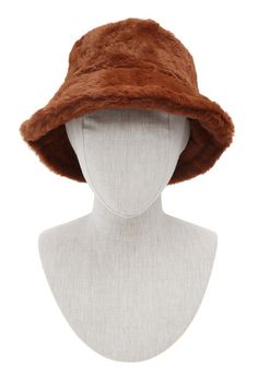 Solid Color Fur Bucket Hat " The Solid Color Fur Bucket Hat is constructed with high-quality materials, providing comfort and style with every wear. Its sleek design makes it a versatile addition to any outfit, perfect for any occasion. Stay warm and fashionable with this must-have accessory." Adjustable Brown Hats With Faux Fur Lining, Chic Brown Winter Hats, Adjustable Brimmed Faux Fur Hat, Adjustable Faux Fur Brimmed Hat, Faux Fur Lined Brimmed Bucket Hat, Trendy Fall Hats With Faux Fur Lining, Trendy Winter Adjustable Cloche Hat, Winter Brown Bucket Hat One Size, Brown Flat Brim Bucket Hat For Winter