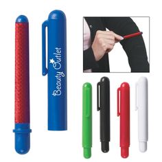 a pen that is in the shape of a ballpoint pen, with four different colors