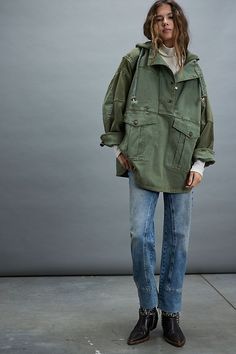 We The Free Marlie Washed Pullover Jacket Utility Jacket Outfit, Olive Jacket, Oversized Jean Jacket, Statement Jacket, Masculine Style, Vintage Denim Jacket, Layering Outfits, Work Wear Women, Oversized Jacket