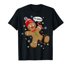 a black t - shirt with an image of a ginger wearing a santa hat and holding a candy cane