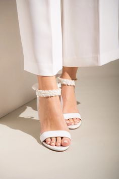 White Leather Block Heel Wedding Sandals With Perla Ankle Strap Women Wedding Shoes, Bridal Shoes, Wedding Heels - Etsy Greece Open Toe Heels With 4-inch Heel For Bridal Shower, White Pearl Embellished Wedding Shoes For Bridesmaids, Wedding Sandals With 4-inch Heel And Round Toe, Pearl Embellished High Heels For Bridal Shower, Pearl Embellished Heels For Bridal Shower, Open Heel Wedding Shoes With 4-inch Heel For Guests, Pearl Embellished High Heel Wedding Shoes For Spring, Pearl-embellished High Heel Wedding Shoes For Spring, Summer Wedding Guest Shoes With Block Heel