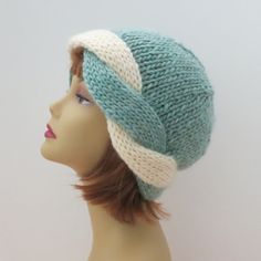 One Size Knit Hat Knitting Pattern, Warm Knit Hat Knitting Pattern, Green Knit Crochet Hat, Winter Hat Diy, Beanie Hat Pattern, Hat Flower, Victorian Hats, Hat Knitting Pattern, Yarn Hats