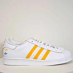 Adidas Superstar Man's Size 11 Product Code Gz4741 Brand New With Original Box Shipping Same Day Or Next Day Pet Smoke Free Yellow Adidas Lace-up Sneakers, Yellow Adidas Sporty Sneakers, Adidas Sporty Yellow Sneakers, Yellow Adidas Sneakers Sporty Style, Sporty Yellow Adidas Sneakers, Yellow Low-top Sneakers With Adidas Logo, Yellow Lace-up Adidas Sneakers, Yellow Adidas Sneakers With Round Toe, Adidas Custom Yellow Sneakers For Streetwear