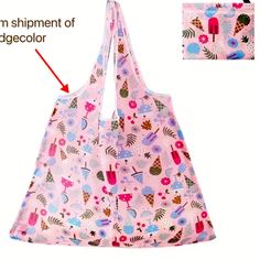 Brand New Lightweight Grocery Tote Bag. The Print Is Lots Of Ice Cream Cones, Popsicles, Sundaes In Pink And Blue With Fruits And Flowers. It Is Perfect To Keep In Your Purse For All Your Shopping Trips. Pink Tote Bags For Summer, Pink Summer Shopping Bags, Summer Pink Shoulder Bag For Shopping, Pink Summer Shoulder Bag For Shopping, Pink Rectangular Bag For Summer, Rectangular Pink Bag For Summer, Pink Bag For Everyday Use In Summer, Pink Bag For Daily Use In Summer, Pink Summer Shoulder Bag For Daily Use