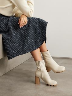 Bottega Veneta often plays with proportion, and these 'Shore' boots feel modern with supersized lugs on the soles. They're made from leather and have subtly flared heels. Flat Dress Shoes, Dress Flats, Sport Swimwear, Ballet Pumps, Boot Pumps, Ski Wear, Everyday Wardrobe, Leather Ankle Boots, Jeans Dress