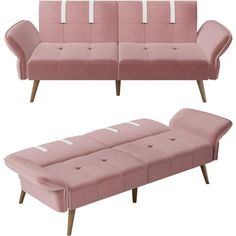 two pink couches side by side with white lines on them