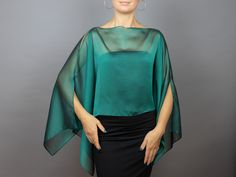 A very elegant and classical capelet for your wedding dress, evening dress or party outfit made of the finest chiffon  Color: bright green (other colors are available)  Size: unique (fits all), but if you have any doubts, please contact me. WE have matching bags in our Etsy Shop! WE accept credit cards! Elegant Party Capelet, Chic Capelet For Party, Elegant Capelet For Party, Elegant Fitted Capelet For Evening, Chic Capelet With Cape Sleeves For Party, Elegant Fitted Capelet, Elegant Party Cape With Cape Sleeves, Elegant Evening Capelet With Cape Sleeves, Elegant Silk Cape For Formal Occasions