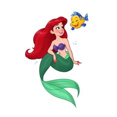 the little mermaid is holding a fish in her hand