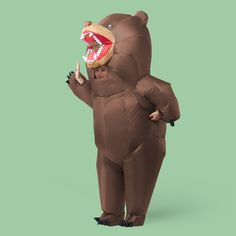 an inflatable bear costume with a mouth full of teeth