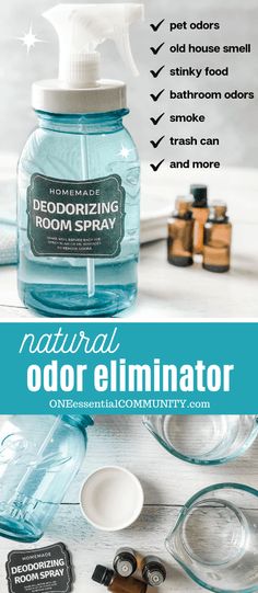 Homemade essential oil spray neutralizes odors and eliminates even the stinkiest of smells. Use for pet odors, smoke, pungent cooking odors, bathroom stink, and more. DIY odor eliminator spray made with essential oils. {essential oil recipe, deodorizing essential oils, essential oils for odors, doTERRA, Young Living, Plant Therapy} Homemade Deodorizer Spray, Diy Room Spray Essential Oils, One Essential Community, Essential Oil Spray Recipes, Room Spray Recipe, Diy Room Spray, Room Deodorizer, Deodorizing Spray