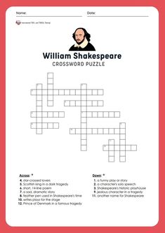 the crossword puzzle for william shakespeare