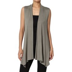 TheMogan Women's Long Vests Sleeveless Draped Lightweight Open Front Cardigan Feminine, sophisticated, and carrying a distinct feeling of luxury and versatile, this waterfall sleeveless cardigan. The longline length is enveloping and flattering and the waterfall-like front creates gentle, cascading folds vest. Team it with your favorite jeans and a simple, cotton T-shirt for easy and elegant, off-duty dressing. Size: 1X.  Color: Green.  Gender: female.  Age Group: adult. Long Sleeveless Vest, Lightweight Open Front Cardigan, Sleeveless Cardigan, Long Vests, Open Front Cardigan, Off Duty, Long A Line, Favorite Jeans, Front Open