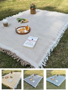 the picnic blanket is laid out on the grass and ready to be used as a placemat