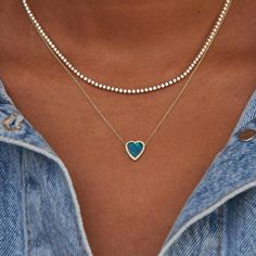 Jennifer Meyer | Mini Blue Boulder Opal Inlay Heart Necklace with Diamonds Opal Heart Necklace, Necklace With Diamonds, Symbol Of Love, Mini Blue, Heart Necklace Diamond, Classic Necklace, Mini Charm, Mini Heart, Diamond Fashion