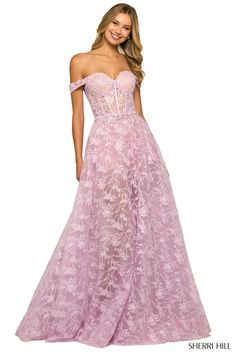 Sherri Hill 55393 Lilac 2 Spring 2023 Sherri Hill Gowns, Full Gown, Girls Short Dresses, Sherri Hill Prom, Sherri Hill Prom Dresses, Prom Designs, Long White Dress, Sherri Hill Dresses, Lilac Color