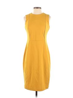 Calvin Klein Cocktail Dress Size: 4 Yellow Dresses - used. 94% POLYESTER, 6% SPANDEX, Sheath, Crew Neck, Solid, Midi/Calf Length, Sleeveless | Calvin Klein Cocktail Dress - Sheath: Yellow Solid Dresses - Used - Size 4 Yellow Cocktail Dress, Cocktail Dress Yellow, Yellow Dresses, Solid Dress, Yellow Dress, Favorite Color, Calvin Klein, Cocktail Dress, Women Handbags