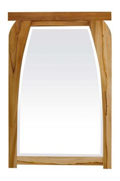 an arched wooden mirror on a white background