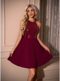 JJ's House No Polyester Sequin Mini Halter Fall Spring Summer Winter A-line NO Burgundy S Height:5.7ft(174cm) Bust:33.5in(85cm) Waist:26in(66cm) Hips:36in(91cm) Dress. #JJ's House #No #Polyester #Sequin #Mini #Halter #Fall #Spring #Summer #Winter #Aline #NO #Burgundy #S #Dress Burgundy Mini Dress, Trendy Christmas Outfits, Cute Christmas Outfits, House No, Christmas Outfits, House Dress, Sequin Mini, Sequin Mini Dress, Summer Winter