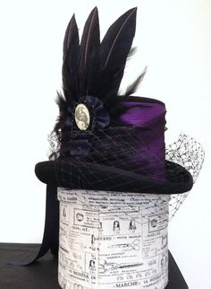 Purple Raven steampunk Neo Victorian Top Hat Lady by Blackpin Purple Steampunk, Steampunk Hats, Victorian Top, Steampunk Items, Steampunk Stuff, Victorian Hats, Mad Hatter Hats