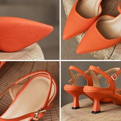 Strong Retro Style.100% Genuine Leather Upper and Lining. The Insole Is Made Of Cow Leather Which Is Soft And Comfortable And Not Easy To Grind The FeetColor: Orange/Beige/GreenMaterial: CowhideLining: Genuine LeatherInsole: CowhideSole: RubberHeels: 6 cm/2.36"Weight: 0.22kg Each Shoes (measured size 8)Fit: Medium to Wide. Runs Normal.Origin: Made in ChinaProduction Time: About 5-7 days (Any exceptional case will email you. Please pay attention to your email left)Shipping Time:Delivery time is a Summer Orange Pointed Toe Sandals, Orange Pointed Toe Sandals For Summer, Orange Pointed Toe Sandals For Spring, Orange Low Heel Shoes With Strap, Orange Low Heel Strap Heels, Orange Low Heel Heels With Heel Strap, Orange Low Heel Shoes With Heel Strap, Summer Orange Pointed Toe Slingback Pumps, Summer Kitten Heels With Heel Strap For Office