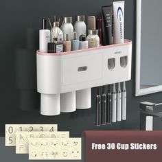 Color: Pink with 3cups Toothbrush Holder Wall, Sikat Gigi, Counter Clean, Pasta Dental, Toothpaste Squeezer, Bathroom Installation, Wall Mount Rack, Bathroom Storage Racks, Bathroom Counters