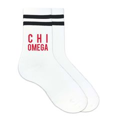 Chi Omega sorority name printed on black striped crew socks Chi Omega Sorority, Sorority Colors, Sorority Names, Alpha Epsilon Phi, Gifts For Hubby, Wedding Socks, Personalized Socks, Alpha Chi Omega, Mens Dress Socks