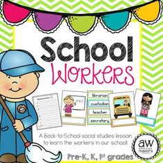 the back to school workbook for children with an image of a boy holding a broom