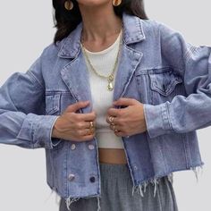 Introducing our fashion-forward light-wash denim jacket for ladies from the 2024 Spring Collection – the ultimate expression of vintage charm!Why It's a Must-Have for Your WardrobeCrafted to embody the perfect blend of modern fashion and timeless vintage vibes, this denim jacket is a statement piece that will elevate any outfit. With its oversized fit and damaged-hem details, it's not just a jacket; it's an attitude, a mood, a style!Distinctive Features: Fashion Forward: Inspired by the latest flairs and styles, this jacket is a must-have for any fashionista. Oversized Fit: Textured to make a bold statement, this jacket offers a relaxed and comfortable silhouette. Vintage Charm: The light-wash denim and damaged-hem details give this jacket a vintage, lived-in feel. V-Neckline: The classic Ripped Light Wash Denim Outerwear, Spring Cotton Denim Jacket, Washed, Light Wash Button-up Denim Jacket For Streetwear, Light Wash Denim Jacket, Pre-washed Blue Denim Outerwear, Blue Pre-washed Denim Outerwear, Torn Jeans, Light Wash Denim, Fashion Lighting