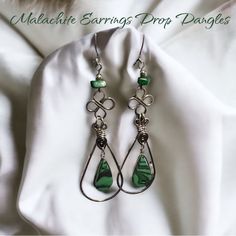 Malachite Green Gemstone Drop Dangle Earrings. 3/4 Inch Wide At The Base. And 2/1/2 Inches Long Dangle. Great To Pair With Malachite Pendant Also Listed In Closet. Genuine Gemstone Malachite Two Stones On Each Earring. Sterling Silver Styled Swirls Holds Elegance And Beauty To The Wearer. Malachite Has Swirls Of Greens Spiritual Properties Enhance Immune System, Assists In Growing Emotionally & Mentally & Spiritually. Fortifies Observational Skills, Assists You To Recognize And Use Your Power. B Malachite Green, Malachite Earrings, Diy Jewlery, Malachite Pendant, Earrings 3, Drop Dangle Earrings, Green Gemstones, Sterling Earrings, Immune System