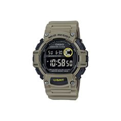 The Casio TRT110H Series Sports Utility Watch for Men is ready for adventure! Its easy-to-read digital display ensures you stay on time, while the Super Illuminator LED allows you to use the watch after dark. A vibration alarm; a 1/100-second, 24-hour stopwatch; a 1/10-second, 24-hour countdown timer; and a fully automatic calendar module offer extra functionality. Easy-to-use buttons provide complete control over the digital watch's features. Water-resistant to 100m and mud-resistant design sta Casual Outdoor Chronograph Watches, Outdoor Analog Display Watches, Green Casual Watch For Outdoor Activities, Casual Chronograph Watch With Round Dial For Outdoor, Casual Outdoor Chronograph Watch With Round Dial, Green Analog Watches For Outdoor Activities, Casual Digital Watch With Stopwatch, Durable Functional Digital Sports Watch, Functional Green Watches For Outdoor Activities