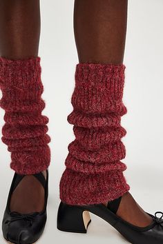 So cool and cozy, these classic legwarmers are featured in a soft knit fabrication and staple silhouette, perfect to pair with anything from a casual slide to a super stylish sneaker. | Snow Bunny Legwarmers by Free People in Red Knit Winter Accessories, Trendy Mid-calf Winter Bottoms, Trendy Mid-calf Bottoms For Winter, Soft Casual Bottoms For Fall, Trendy Winter Bottoms With Ribbed Cuffs, Trendy Ribbed Winter Bottoms, Casual Ribbed Winter Bottoms, Casual Ribbed Bottoms For Winter, Casual Fitted Knee-high Leg Warmers