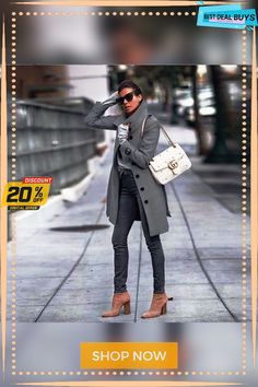 Fashion Pure Color Long Sleeve Coat Chic Gray Solid Color Outerwear, Gray Fall Pea Coat For Office, Gray Spring Outerwear With Double Button Closure, Long Sleeve Coat, Long Sleeves Coats, Pure Color, Shop Now, Pure Products, Long Sleeve